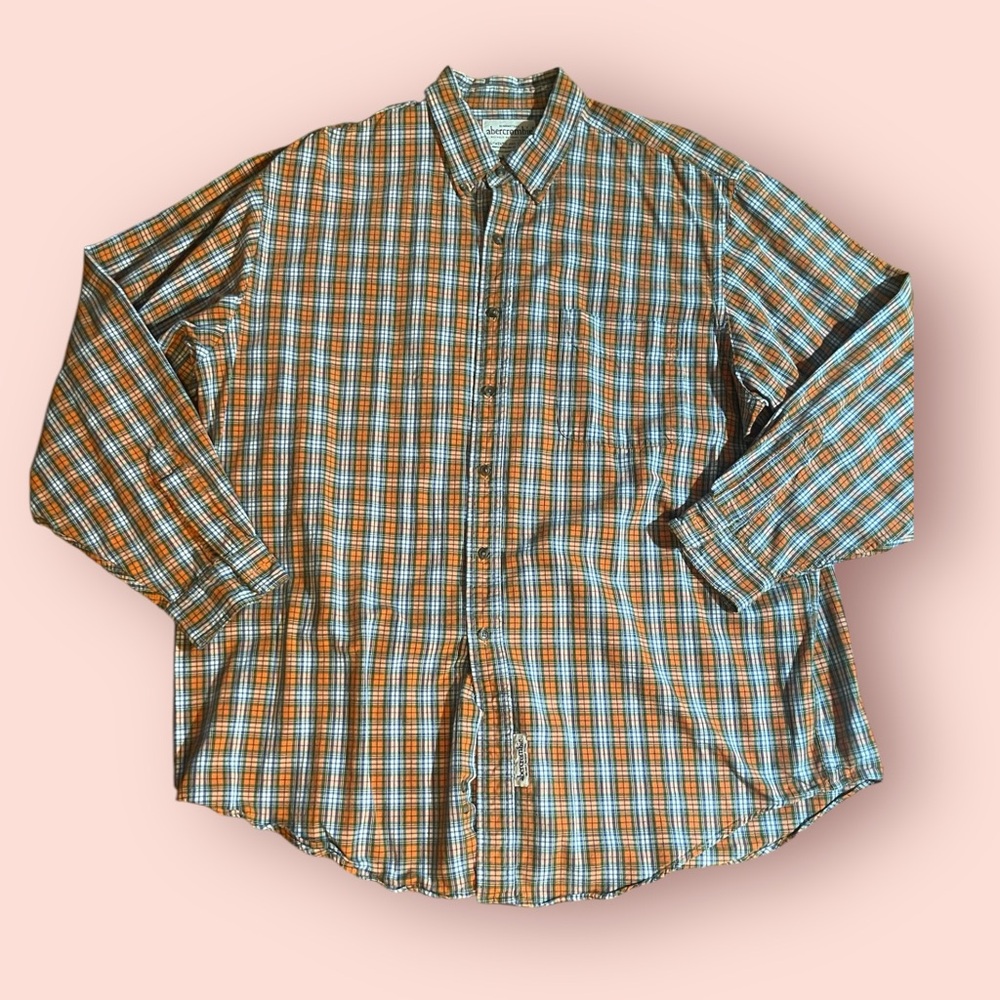 Abercrombie & Fitch Men's Orange Plaid Shirt